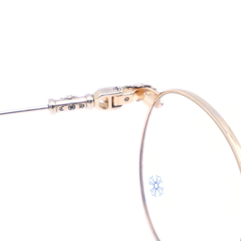 CHROME HEARTS(クロムハーツ) BUBBA-A クロステンプル メタルフレーム ラウンド アイウェア 眼鏡 ゴールド