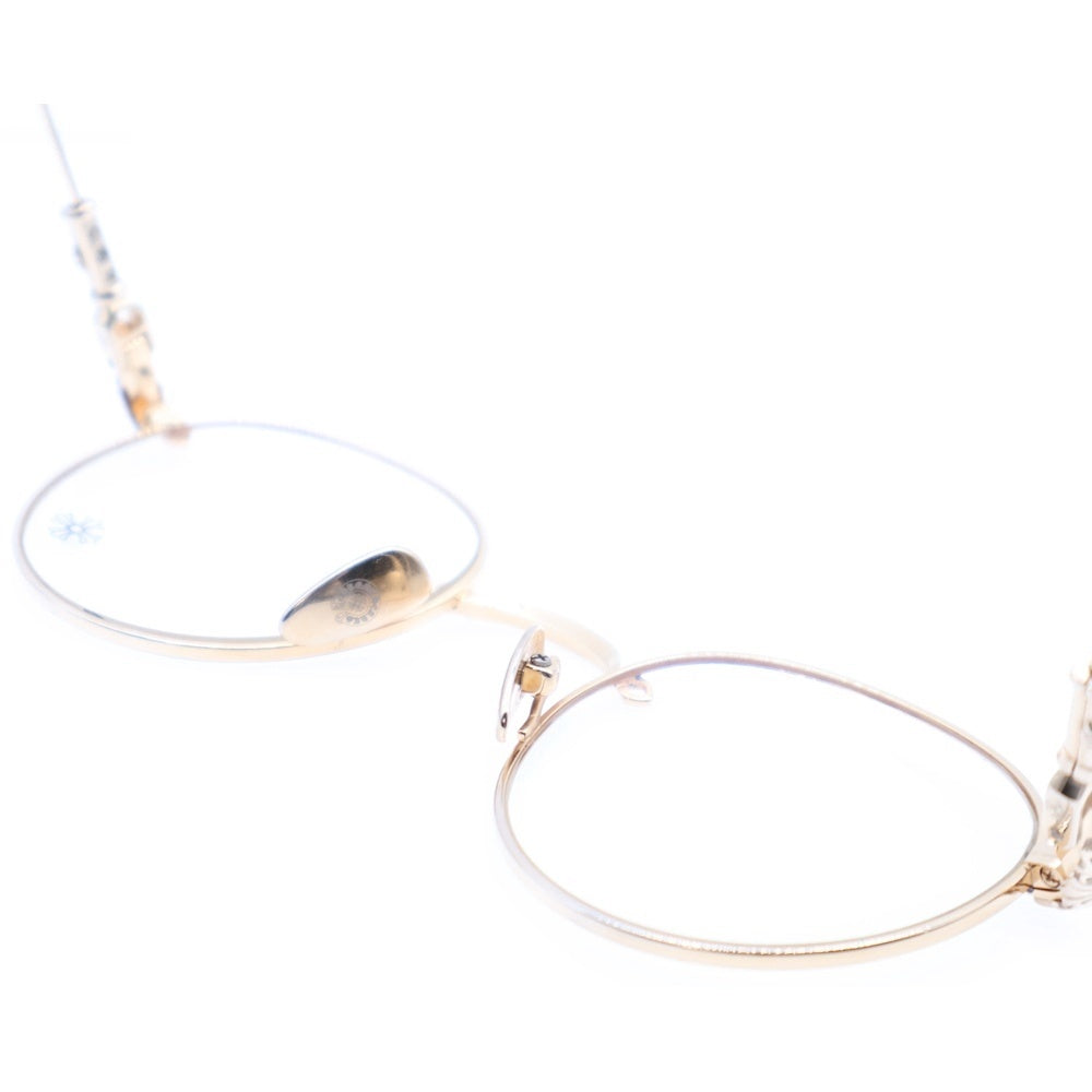 CHROME HEARTS(クロムハーツ) BUBBA-A クロステンプル メタルフレーム ラウンド アイウェア 眼鏡 ゴールド