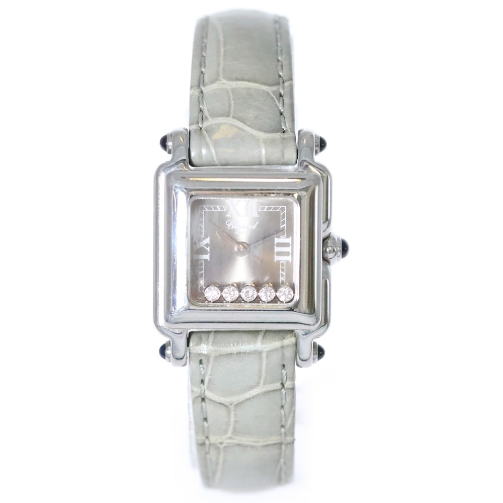 CHOPARD(ショパール) HAPPY SPORT SQUARE 5PAVE ハッピースポーツ スクエア クウォーツ 腕時計 シルバー/グレー 27/8892-23