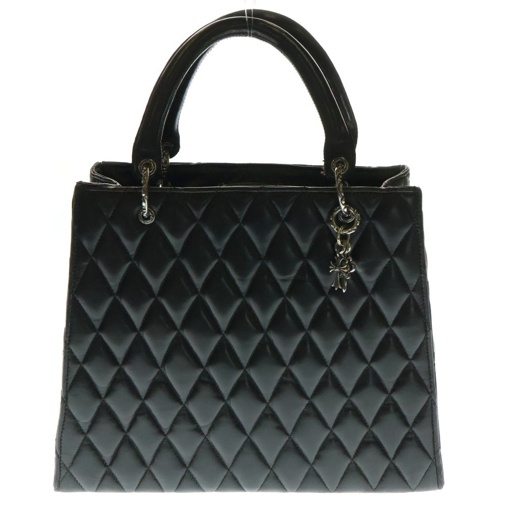 CHROME HEARTS(クロムハーツ) ダガー クロス BSフレア チャーム キルティング ラムレザートートバッグ ハンドバッグ ブラック