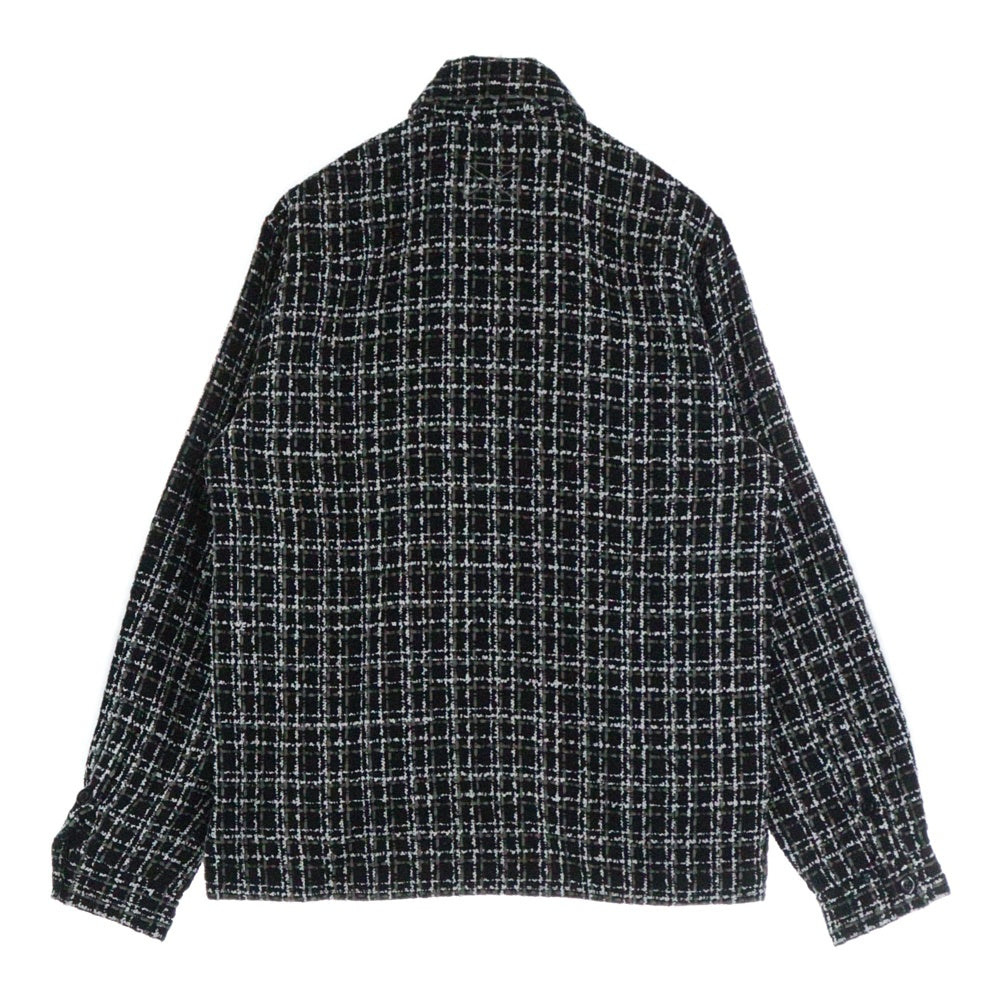 MLVINCE(メルヴィンス) MONO EMBROIDERY SHIRT ツイード地 長袖チェックシャツ ブラック/ホワイト