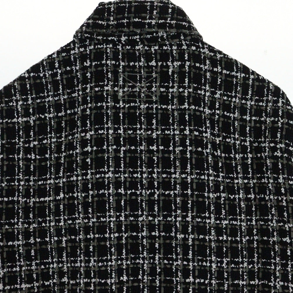 MLVINCE(メルヴィンス) MONO EMBROIDERY SHIRT ツイード地 長袖チェックシャツ ブラック/ホワイト