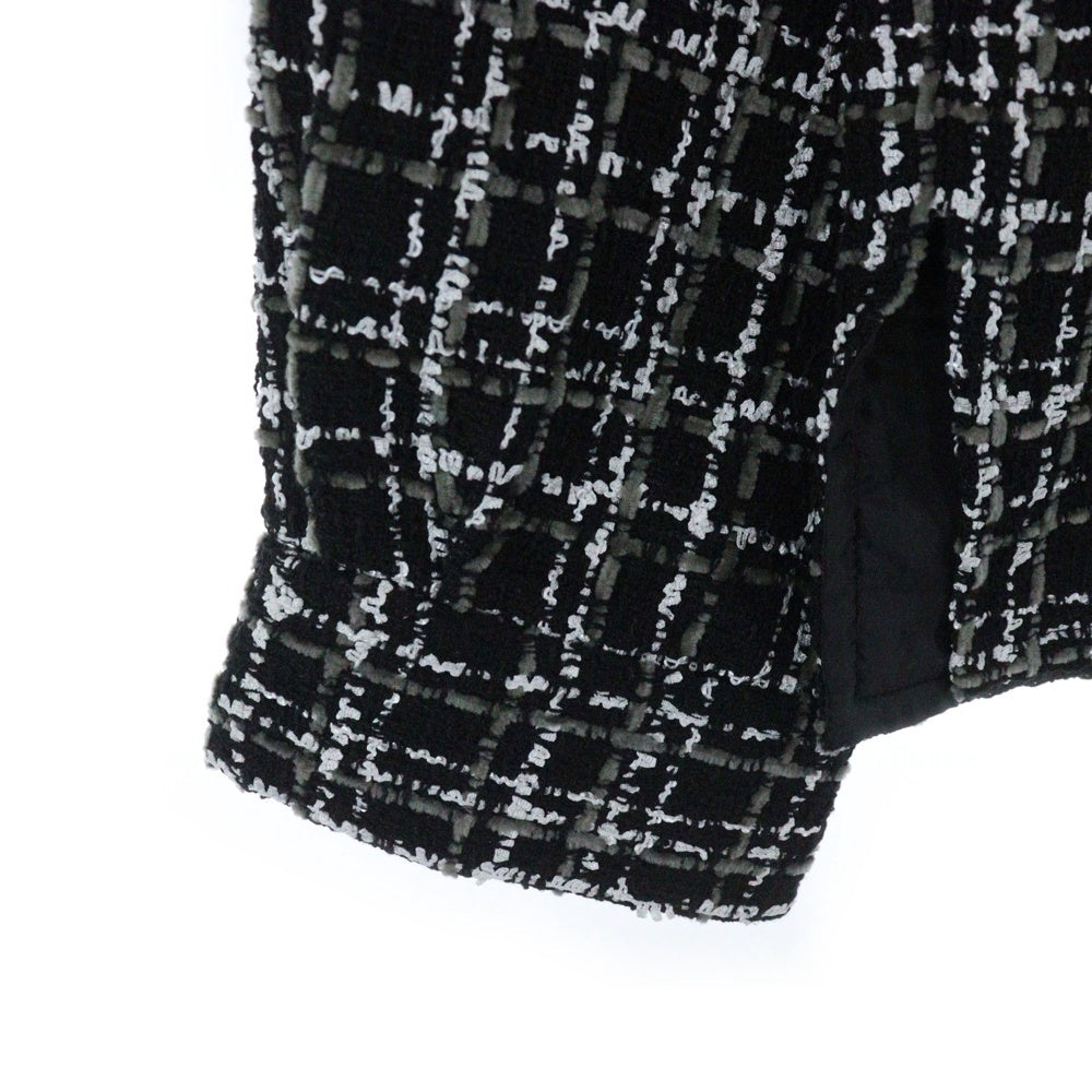 MLVINCE(メルヴィンス) MONO EMBROIDERY SHIRT ツイード地 長袖チェックシャツ ブラック/ホワイト