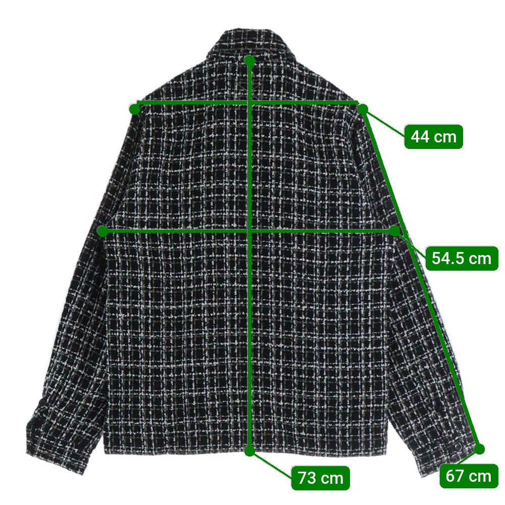 MLVINCE(メルヴィンス) MONO EMBROIDERY SHIRT ツイード地 長袖チェックシャツ ブラック/ホワイト