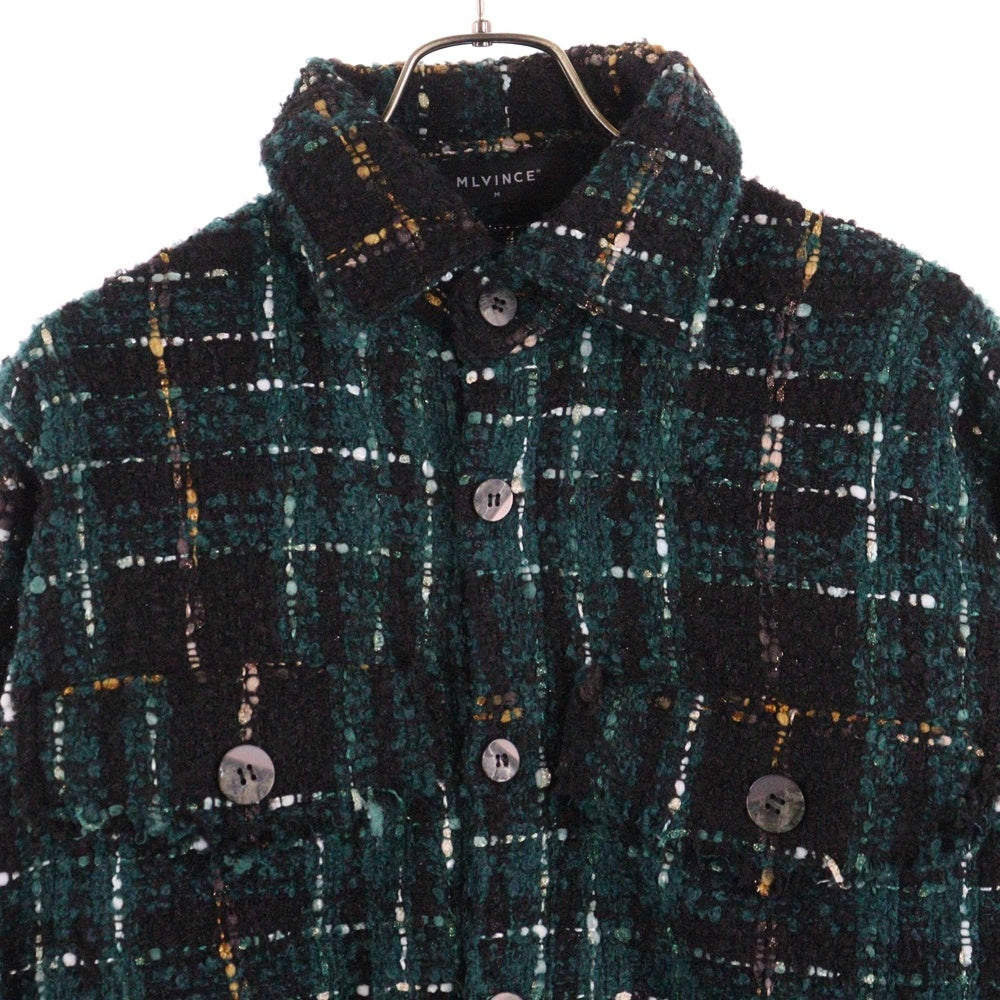 MLVINCE(メルヴィンス) MLVINCE(メルヴェンス)CHECK TWEED SHIRTS チェック柄 長袖ツウィードシャツ グリーン/ブラック