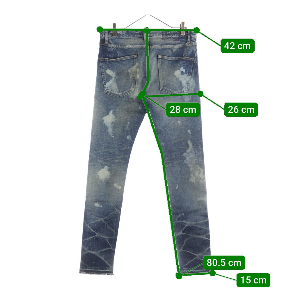 MLVINCE(メルヴィンス) MLVINCE(メルヴェンス)TYPE-1 SLIM DAMAGE JEANS タイプ1 ダメージ加工 裾ボタン スリムフィット デニムパンツ インディゴ