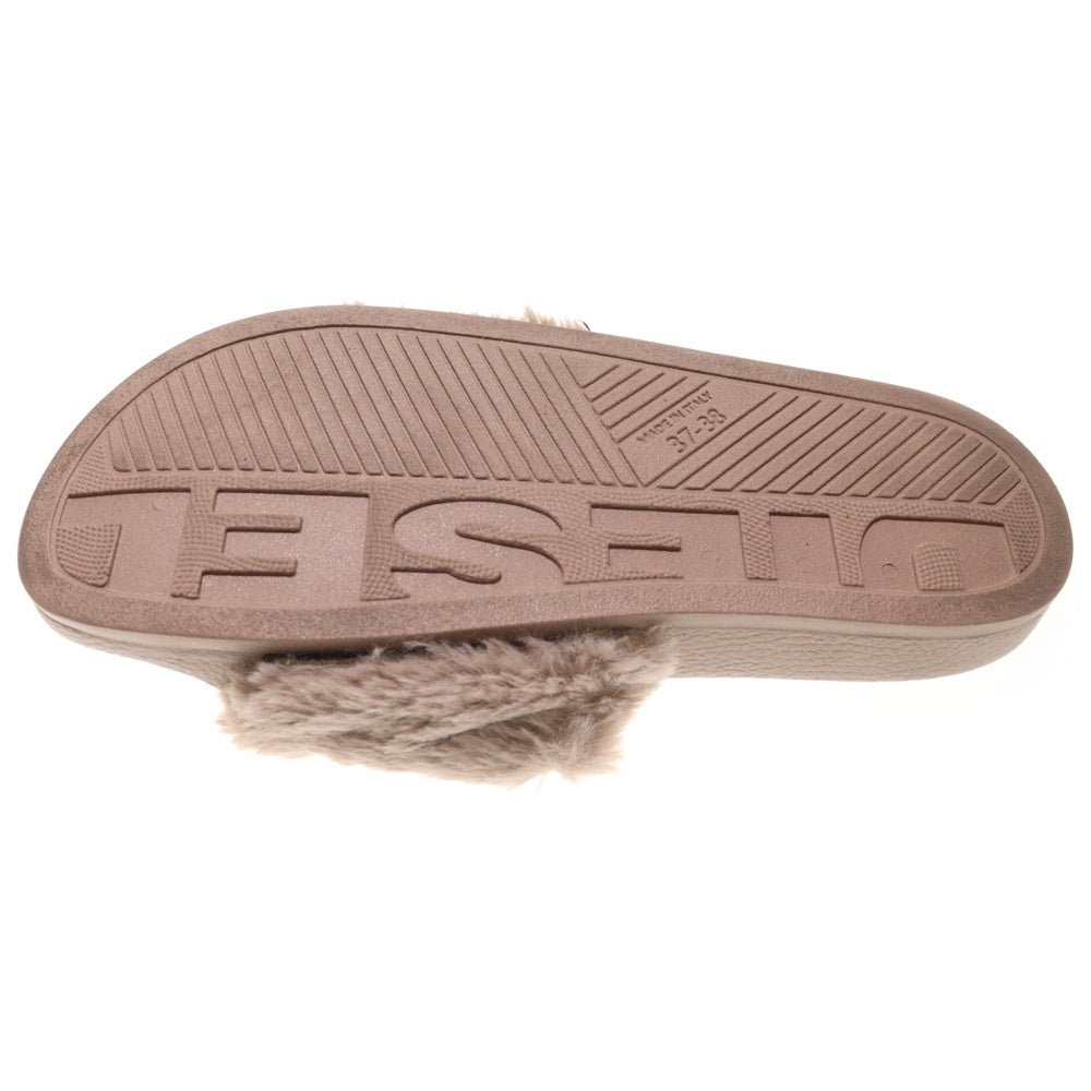 DIESEL(ディーゼル) ロゴデザイン ファー付き サンダル レディース ベージュ