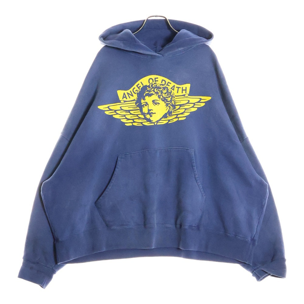 SAINT MICHAEL(セントマイケル) 24AW ANGEL HOODIE エンジェル ヴィンテージ加工 両面プリント スウェットプルオーバーパーカー フーディー ネイビー SM-YS1-0000-044