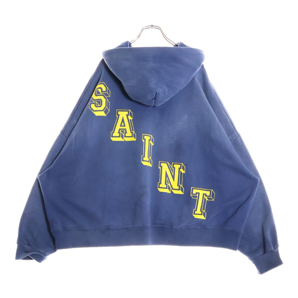 SAINT MICHAEL(セントマイケル) 24AW ANGEL HOODIE エンジェル ヴィンテージ加工 両面プリント スウェットプルオーバーパーカー フーディー ネイビー SM-YS1-0000-044