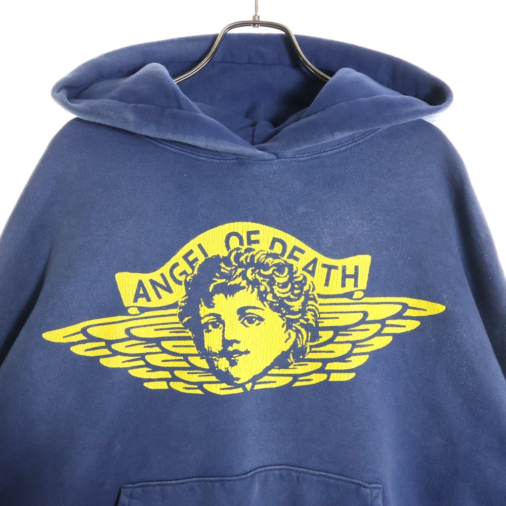 SAINT MICHAEL(セントマイケル) 24AW ANGEL HOODIE エンジェル ヴィンテージ加工 両面プリント スウェットプルオーバーパーカー フーディー ネイビー SM-YS1-0000-044