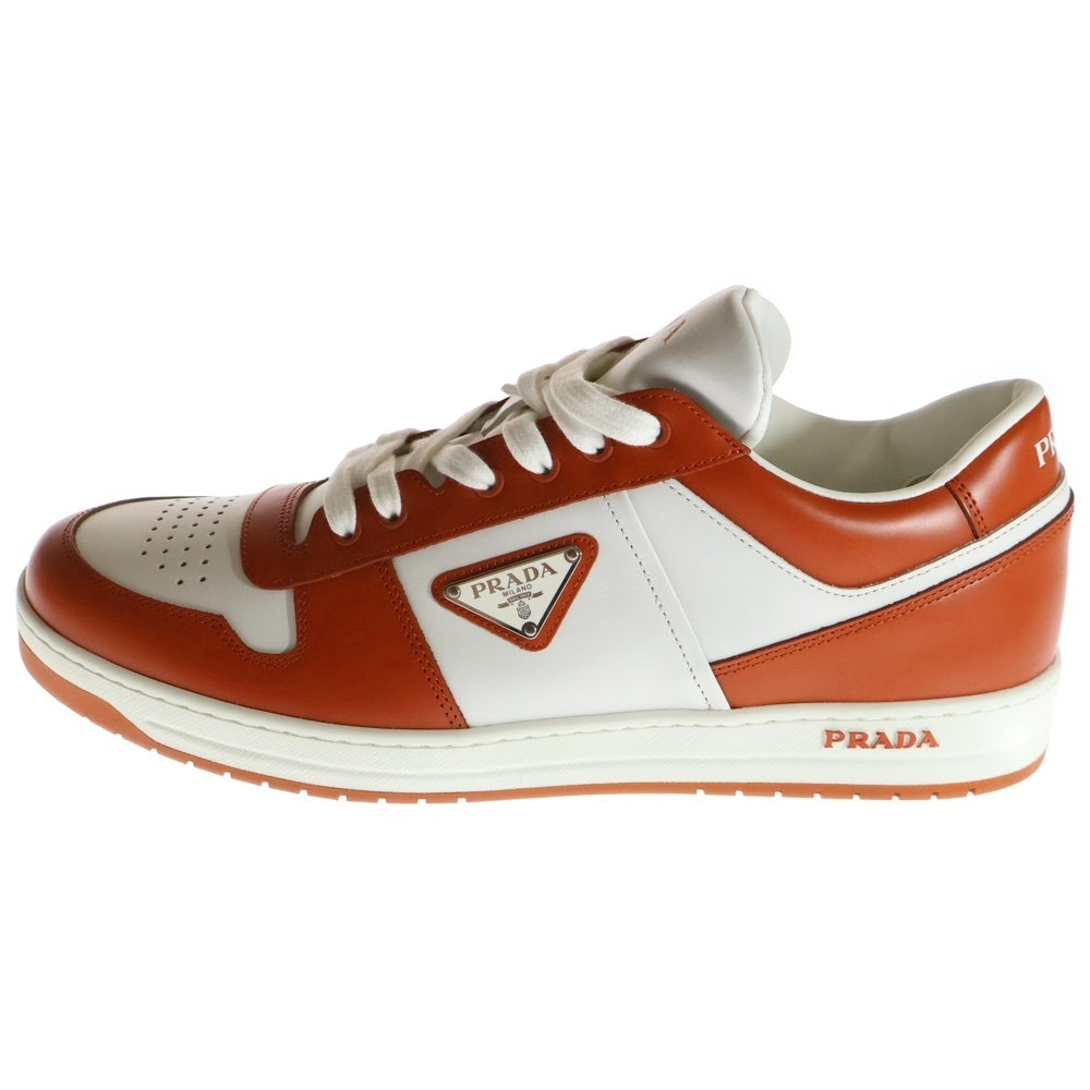 PRADA(プラダ) Downtown Low Top Sneakers ダウンタウン トライアングルロゴプレート レザー ローカットスニーカー オレンジ/ホワイト 2EE364