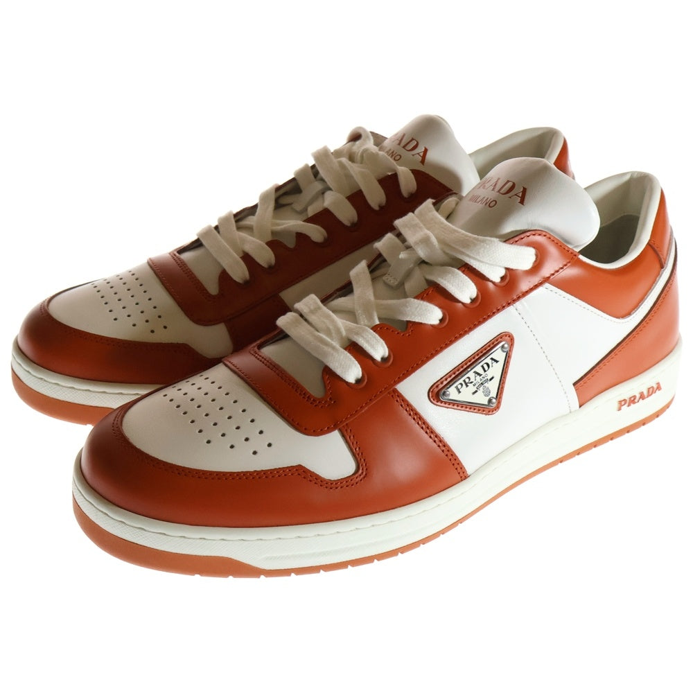 PRADA(プラダ) Downtown Low Top Sneakers ダウンタウン トライアングルロゴプレート レザー ローカットスニーカー オレンジ/ホワイト 2EE364