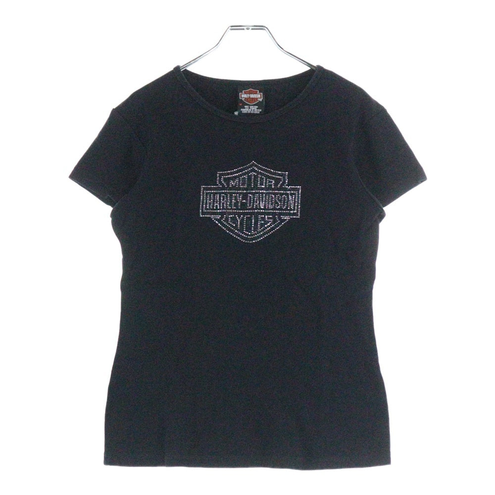HARLEY DAVIDSON(ハーレーダビッドソン) 00S スパンコールロゴ コットン 半袖Tシャツ カットソー ブラック レディース