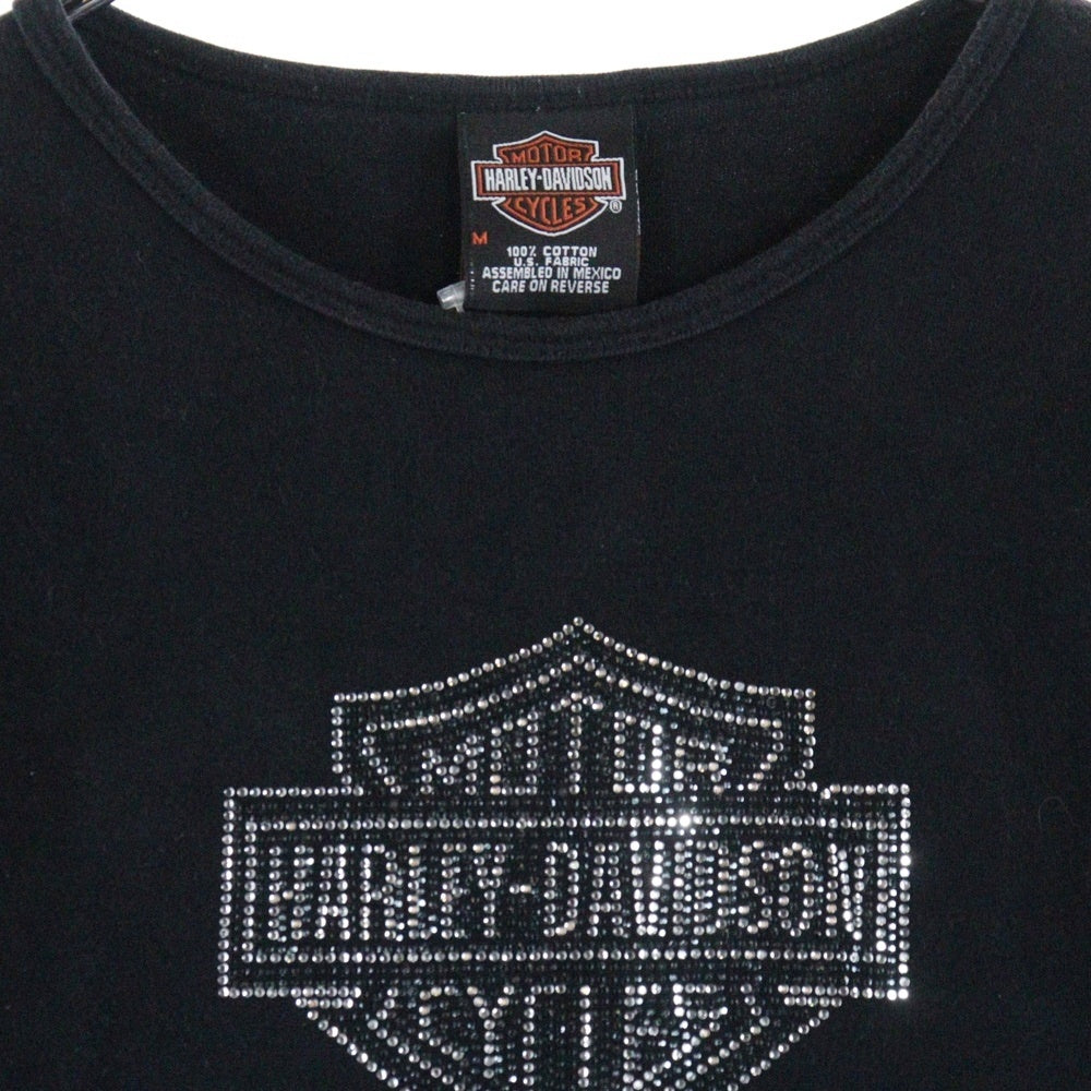HARLEY DAVIDSON(ハーレーダビッドソン) 00S スパンコールロゴ コットン 半袖Tシャツ カットソー ブラック レディース