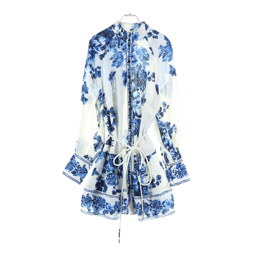 H&M(エイチアンドエム) ボタニカル総柄プリント ワンピース ブルー/ホワイト レディース