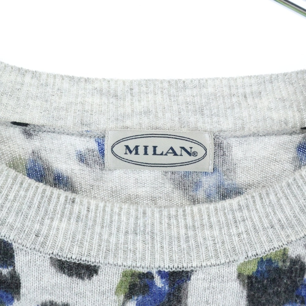 MILAN(ミラン) 38173-20519 ボタニカルモチーフ クルーネック ニットセーター グレー レディース