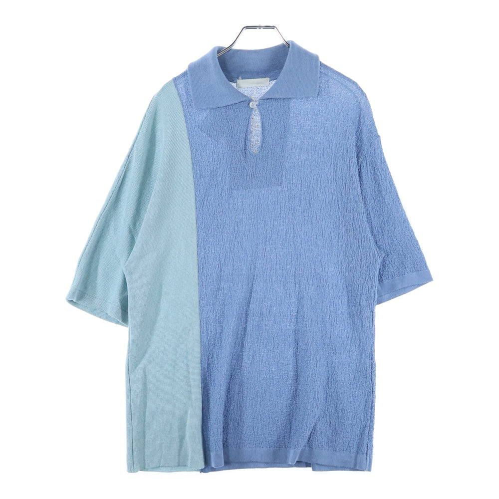 Nobuyuki Matsui(ノブユキマツイ) SILK POLO シルク 切り替え半袖ポロシャツ ブルー
