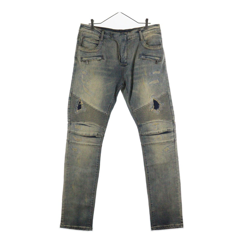 BALMAIN(バルマン) 14SS 蛇腹 バイカーデニムパンツ スキニー