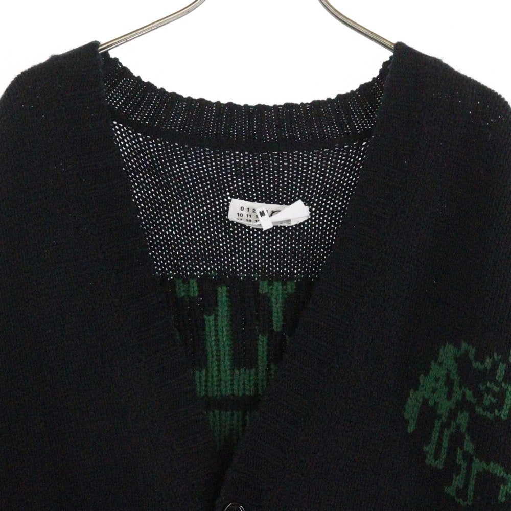 MM6 Maison Margiela(エムエムシックスメゾンマルジェラ) MM LOST MY PET CARDIGAN ウールジャガード ニットカーディガン ブラック/グリーン S62HP0023