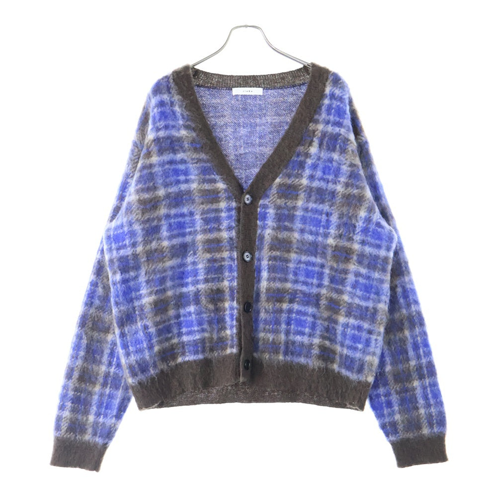 Jieda(ジエダ) 23AW MOHAIR CHECKED CARDIGAN 4B チェック柄 ニット モヘアカーディガン ブルー/ブラウン Jie-23W-KN02