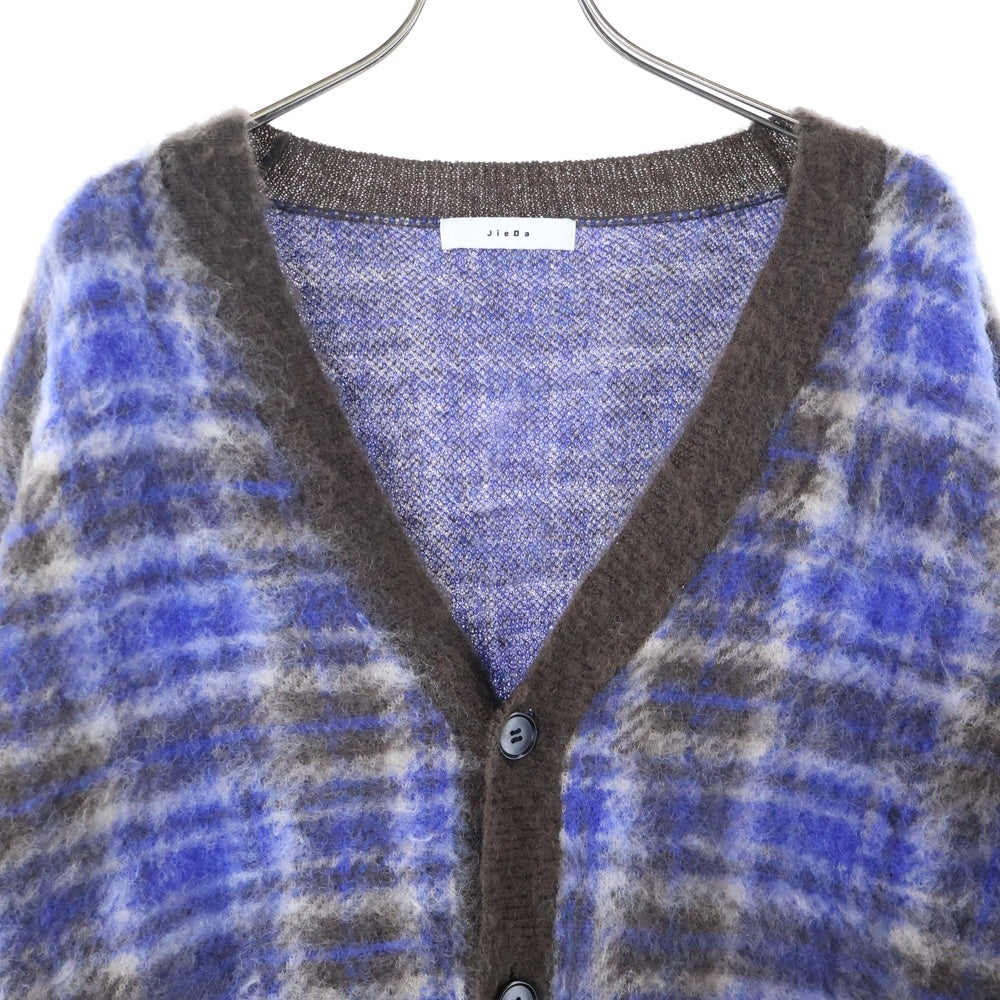 Jieda(ジエダ) 23AW MOHAIR CHECKED CARDIGAN 4B チェック柄 ニット モヘアカーディガン ブルー/ブラウン Jie-23W-KN02