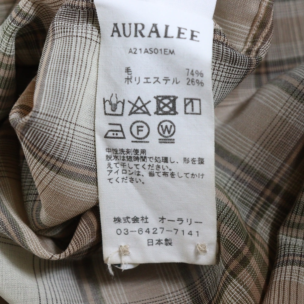 AURALEE(オーラリー) 21AW WOOL CHECKED SHIRT ウール チェック柄 長袖シャツ ブラウン/ベージュ A21ASO1EM