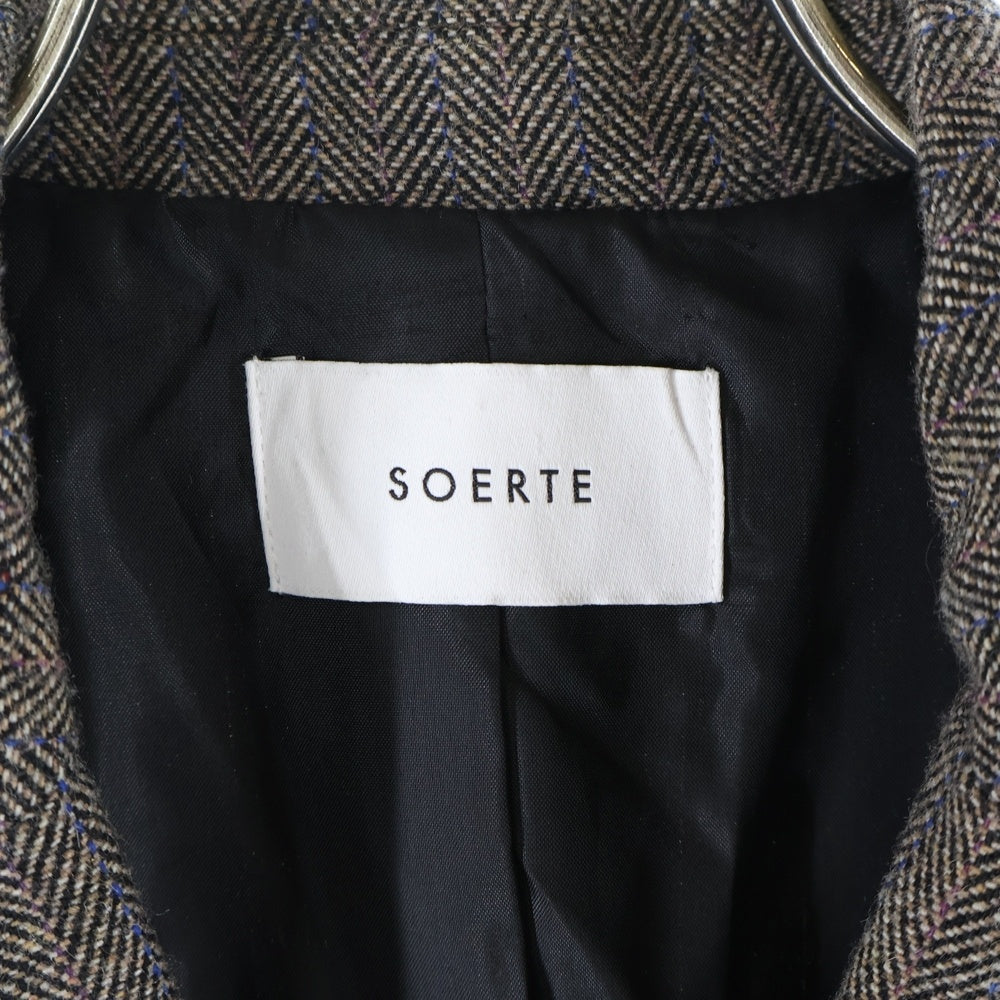 soerte(ソエルテ) ノッチドラペル ヘリンボーン ダブル テーラードジャケット ブラウン SOGRG0324001