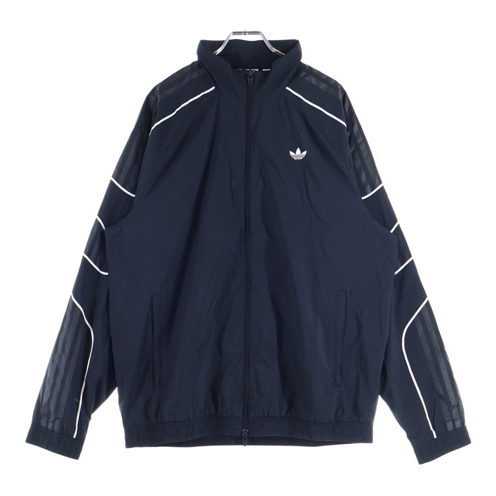 adidas(アディダス) ロゴ刺繍 サイドライン ジップアップナイロンジャケット ブラック DU8130