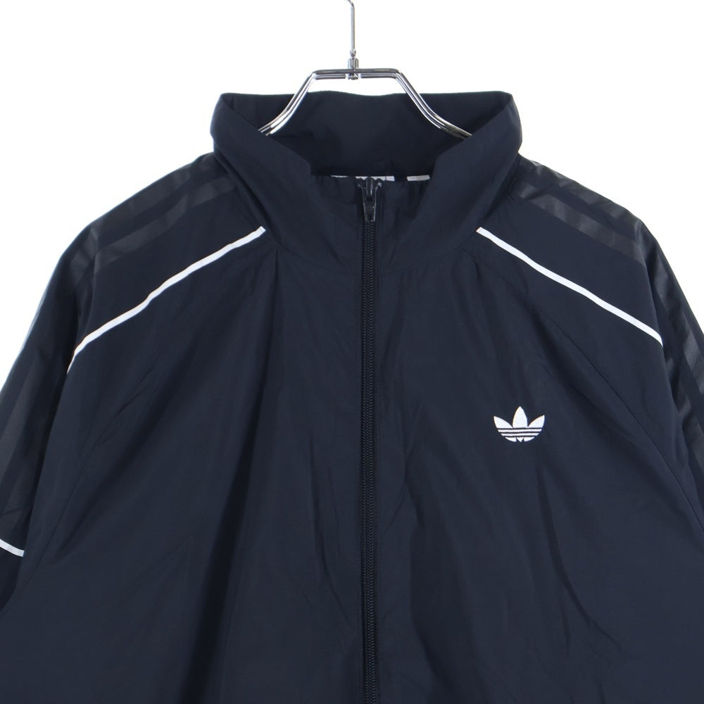 adidas(アディダス) ロゴ刺繍 サイドライン ジップアップナイロンジャケット ブラック DU8130