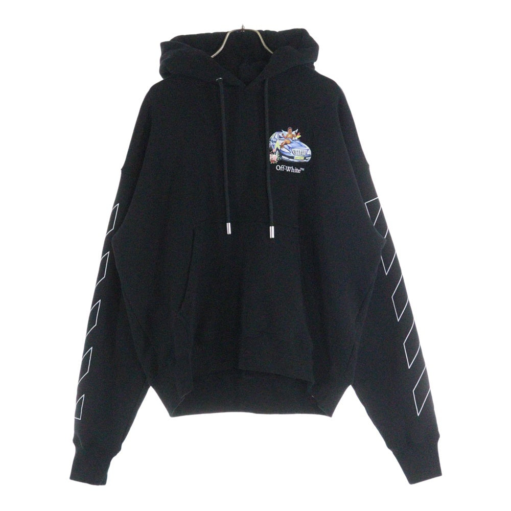 OFF-WHITE(オフホワイト) 25SS BLACK FRESCO ARROW HOODIE ブラックフレスコアロー 両面デザインプリント スウェットプルオーバーパーカー フーディー ブラック OMBB085S25FLE005