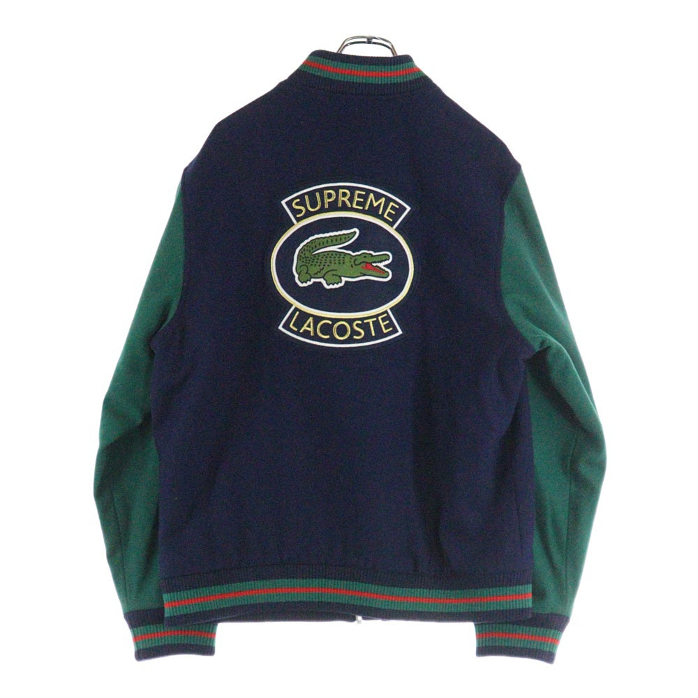 SUPREME(シュプリーム) 18SS ×LACOSTE LIVE!Wool Varsity Jacket ラコステライブ ロゴワッペン刺繍 ウールバーシティジャケット ブルゾン ネイビー/グリーン BH8505