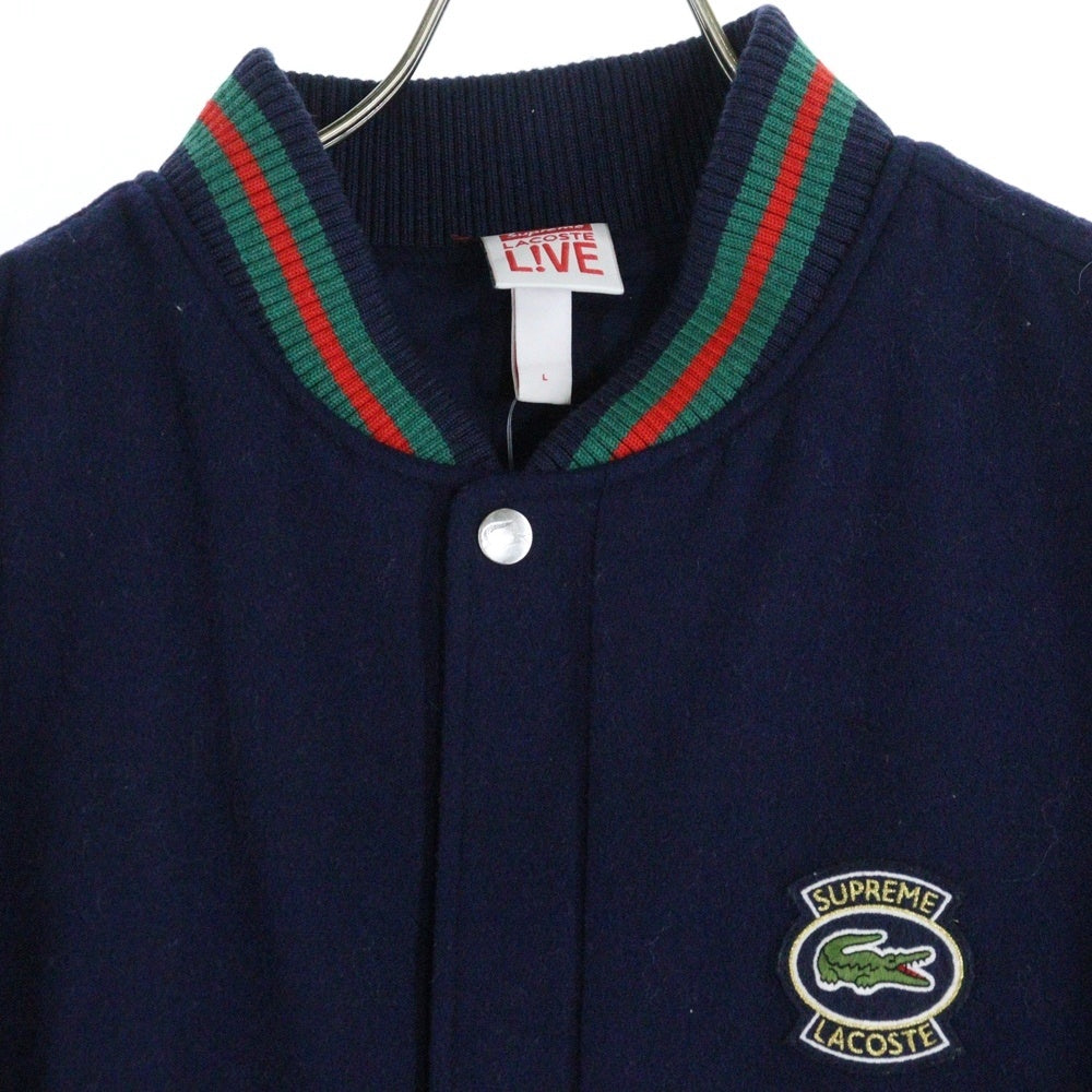 SUPREME(シュプリーム) 18SS ×LACOSTE LIVE!Wool Varsity Jacket ラコステライブ ロゴワッペン刺繍 ウールバーシティジャケット ブルゾン ネイビー/グリーン BH8505