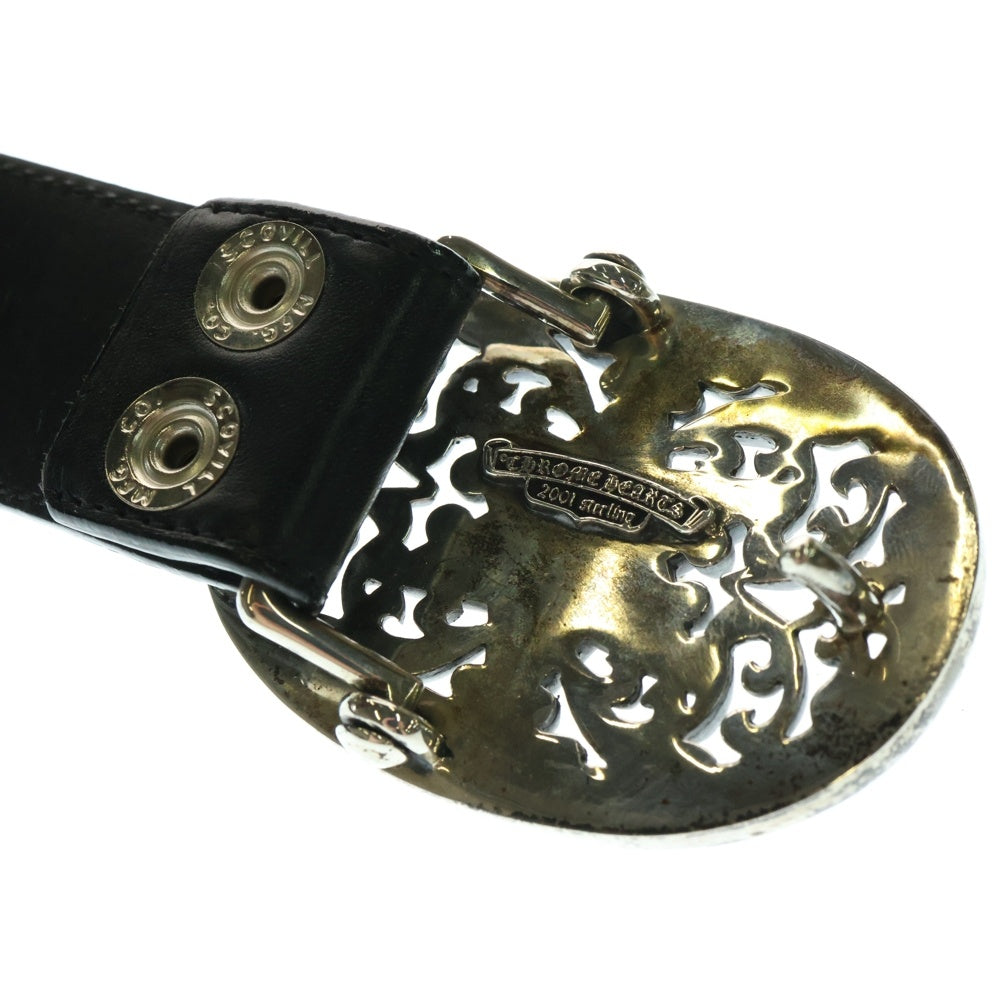 CHROME HEARTS(クロムハーツ) OVAL STAR STRAP CEMETERY 1.5 クラシックオーバルスター バックル セメタリー クロスパッチ付き ストラップ レザーベルト シルバー/ブラック