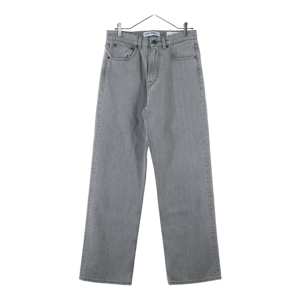 OUR LEGACY(アワーレガシー) 24AW THIRD CUT CONCRETE CHAIN TWILL ヴィンテージ加工 ワイドストレート サードカットジーンズ ジップフライデニムパンツ グレー M4245TC