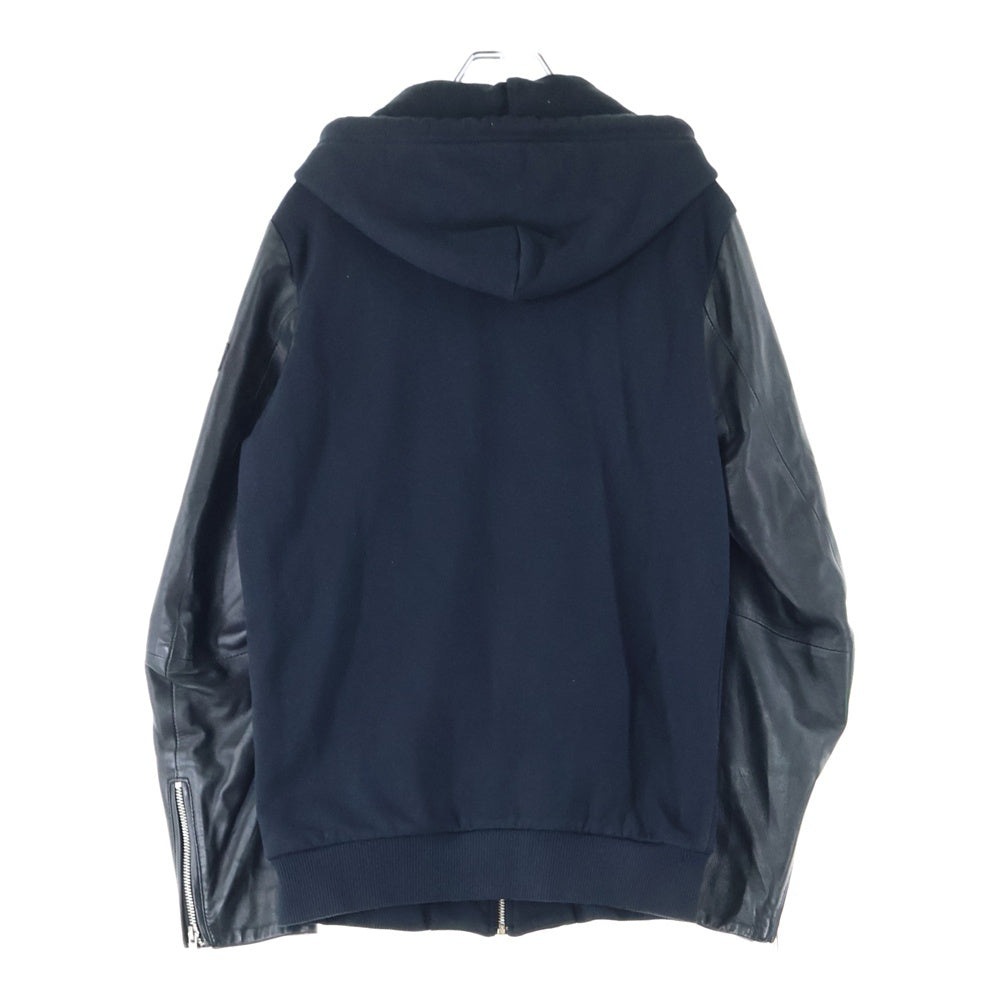 DIESEL(ディーゼル) ラムレザー切り替え サイドロゴパッチ ジップアップ フーデッド ジャケット ブラック TR000084