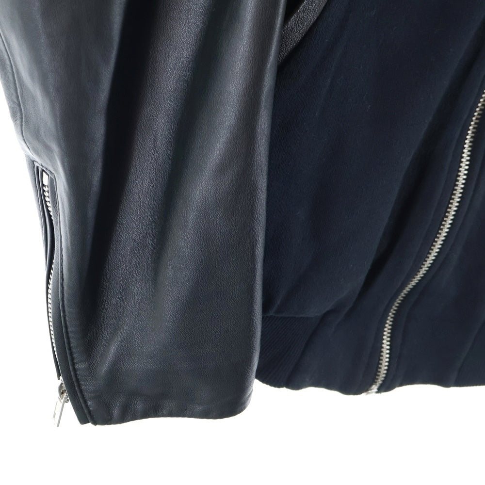 DIESEL(ディーゼル) ラムレザー切り替え サイドロゴパッチ ジップアップ フーデッド ジャケット ブラック TR000084