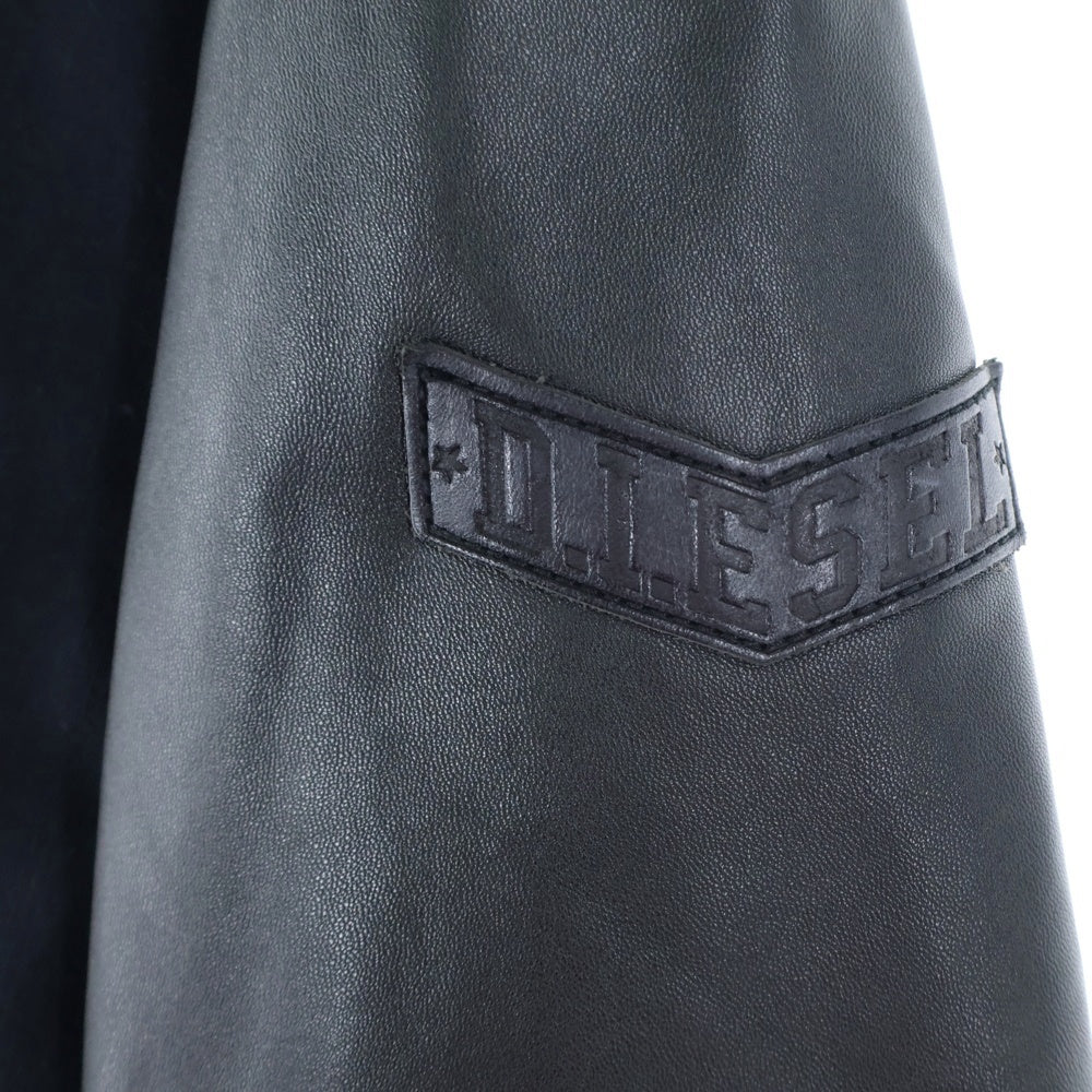 DIESEL(ディーゼル) ラムレザー切り替え サイドロゴパッチ ジップアップ フーデッド ジャケット ブラック TR000084