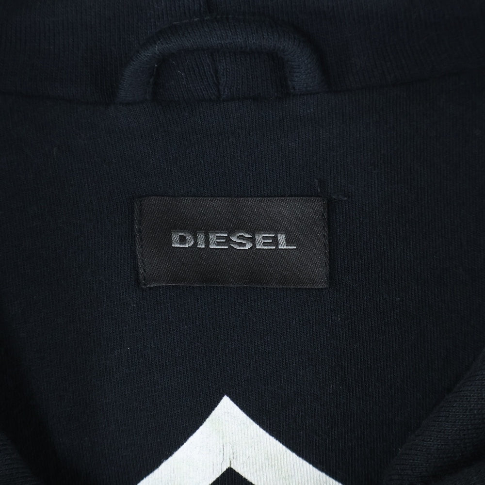 DIESEL(ディーゼル) ラムレザー切り替え サイドロゴパッチ ジップアップ フーデッド ジャケット ブラック TR000084