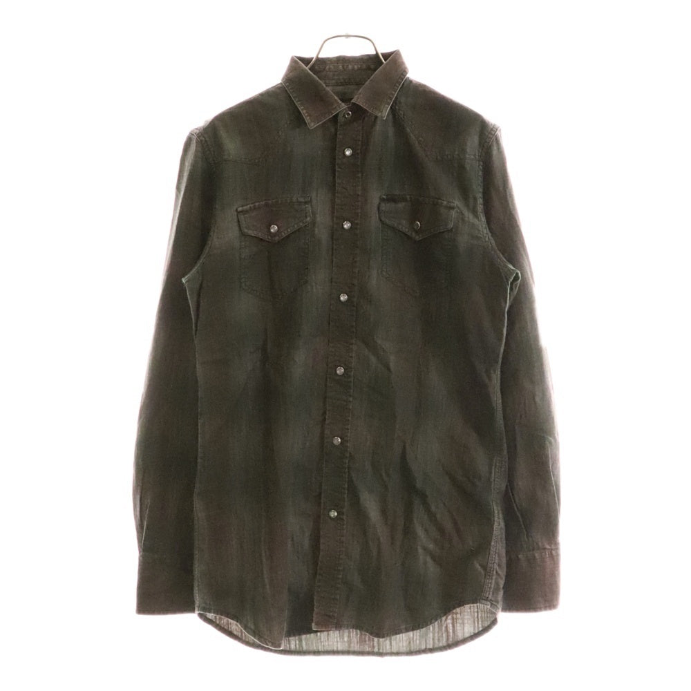 DIESEL(ディーゼル) ダブルフラップポケット 7B オンブレチェック ウエスタン 長袖シャツ グレー/ブラック