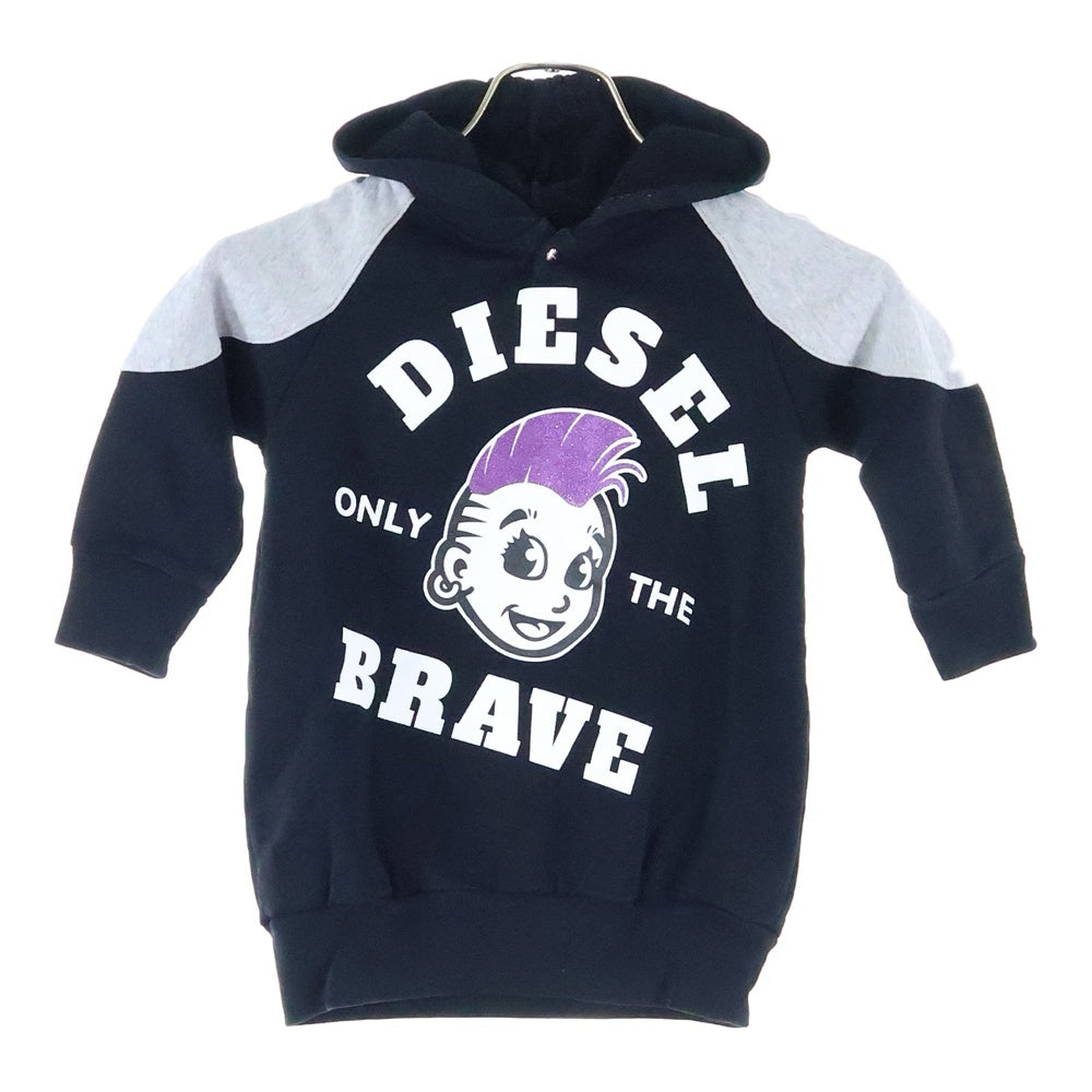DIESEL(ディーゼル) ブレイブマン カレッジロゴデザイン ショルダー切り替え フーデッド スウェット パーカー キッズ ブラック/グレー