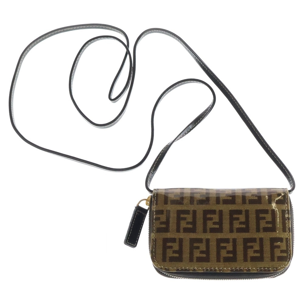 FENDI(フェンディ) ズッキーノ ズッカ柄 クリスタル ウォレットオンストラップ ショルダーバッグ ブラウン