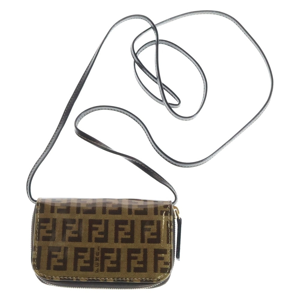 FENDI(フェンディ) ズッキーノ ズッカ柄 クリスタル ウォレットオンストラップ ショルダーバッグ ブラウン