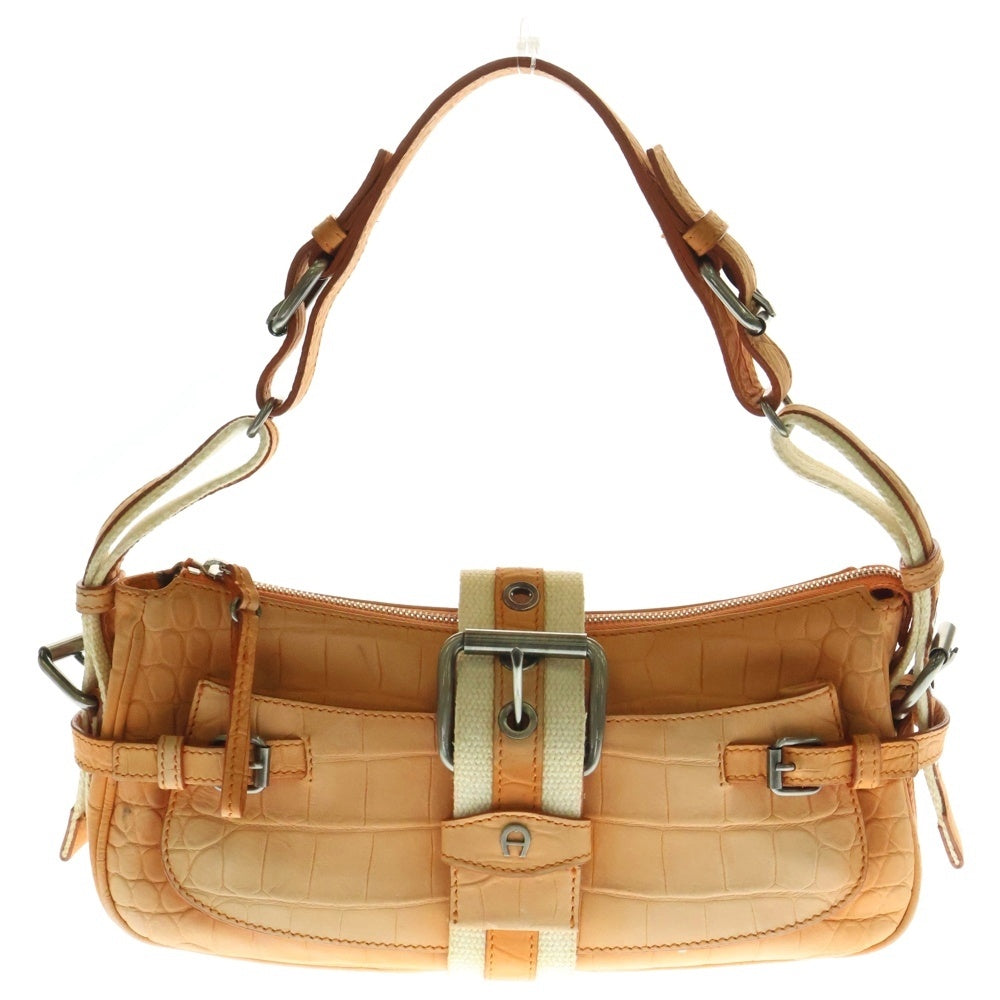 AIGNER(アイグナー) ロゴモチーフ クロコ柄 ハンドバッグ オレンジ