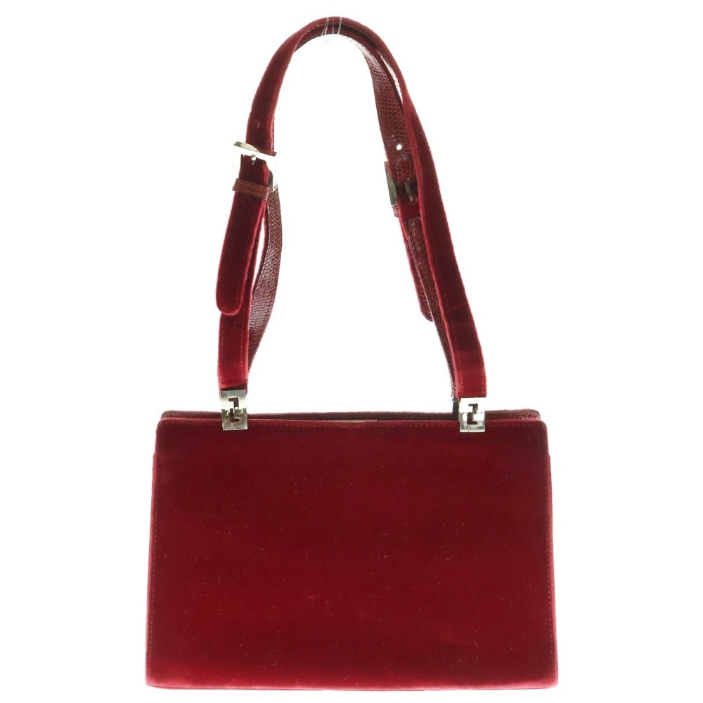 FENDI(フェンディ) ベルベット レザー ズッカロゴ ハンドバッグ レッド