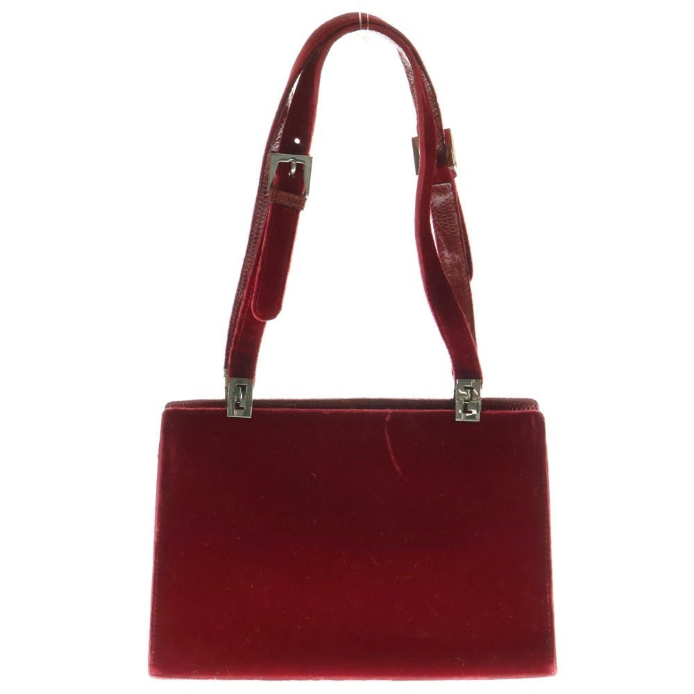 FENDI(フェンディ) ベルベット レザー ズッカロゴ ハンドバッグ レッド