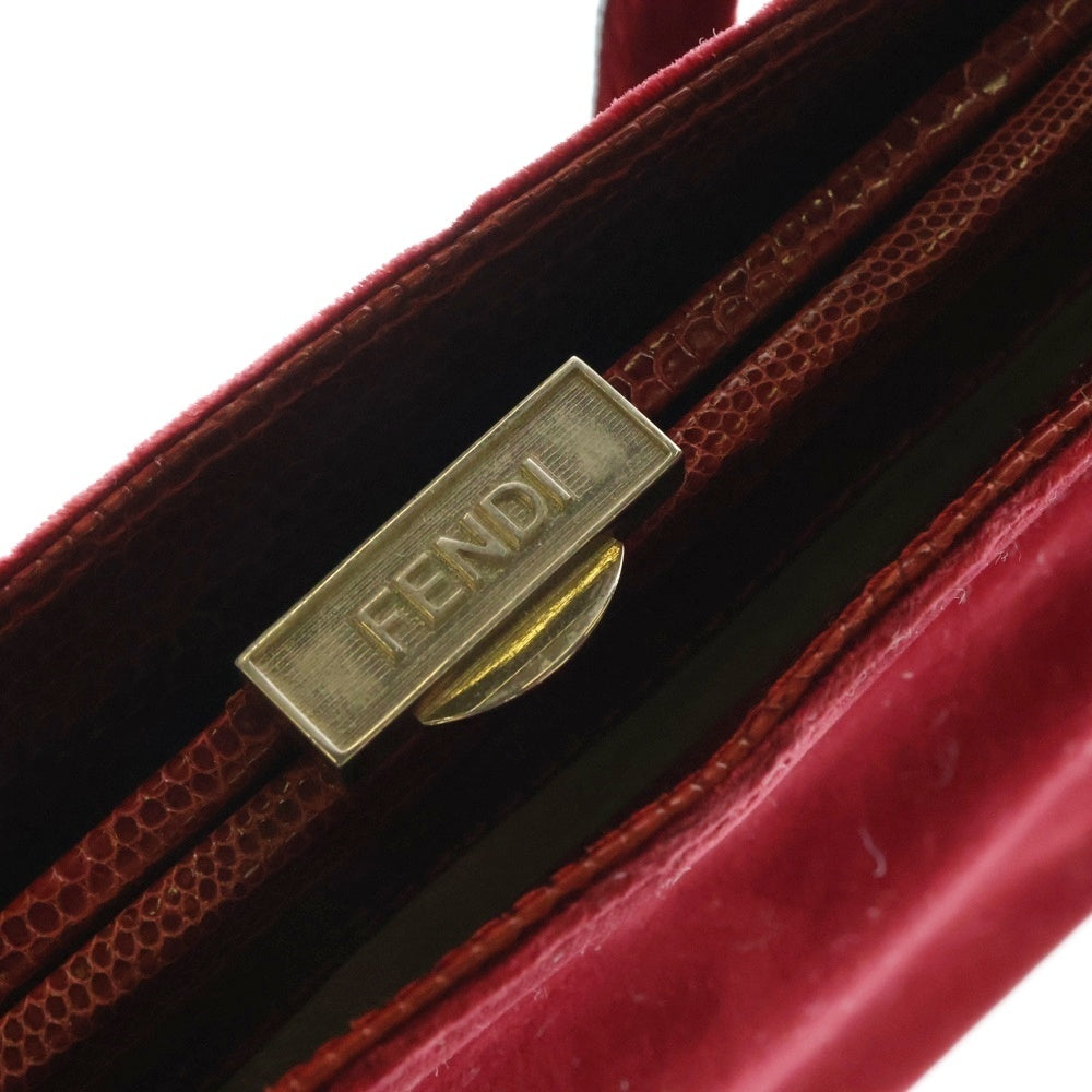 FENDI(フェンディ) ベルベット レザー ズッカロゴ ハンドバッグ レッド