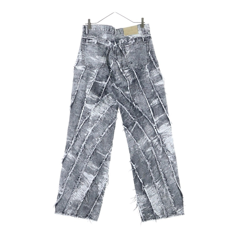 TAAKK(ターク) 24AW DENIM PANTS ダメージ加工 フリンジ ボタンフライ ワイド デニムパンツ ブラック/ホワイト TA24AW-PT050