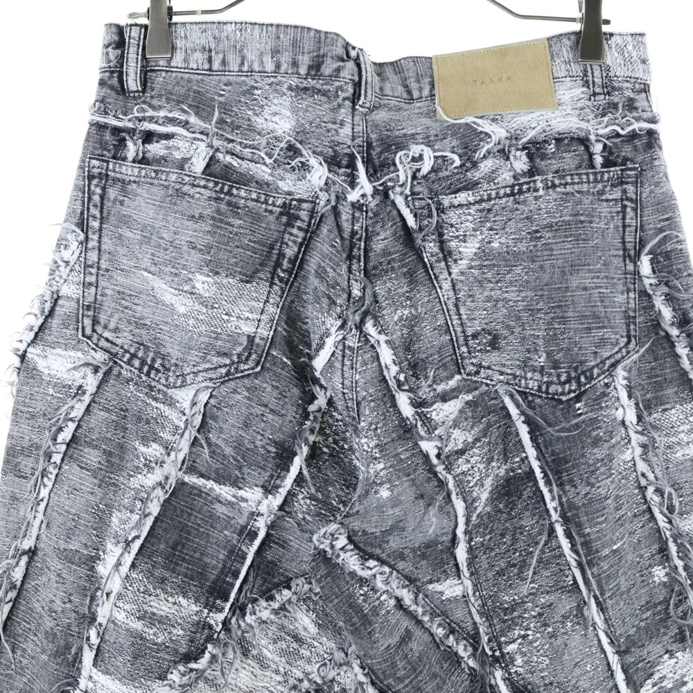 TAAKK(ターク) 24AW DENIM PANTS ダメージ加工 フリンジ ボタンフライ ワイド デニムパンツ ブラック/ホワイト TA24AW-PT050
