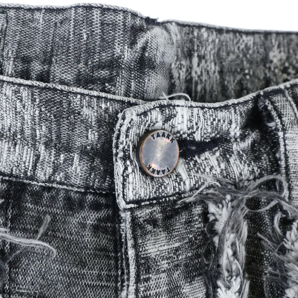 TAAKK(ターク) 24AW DENIM PANTS ダメージ加工 フリンジ ボタンフライ ワイド デニムパンツ ブラック/ホワイト TA24AW-PT050