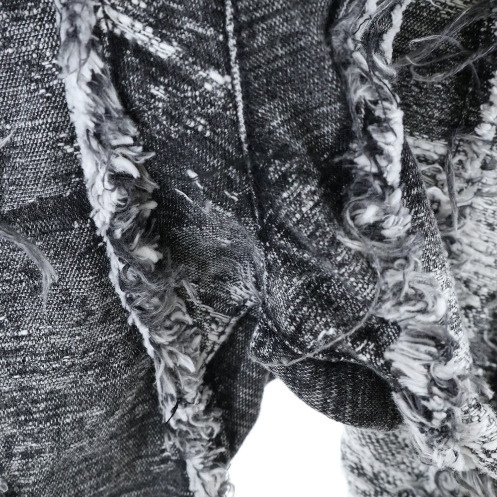 TAAKK(ターク) 24AW DENIM PANTS ダメージ加工 フリンジ ボタンフライ ワイド デニムパンツ ブラック/ホワイト TA24AW-PT050